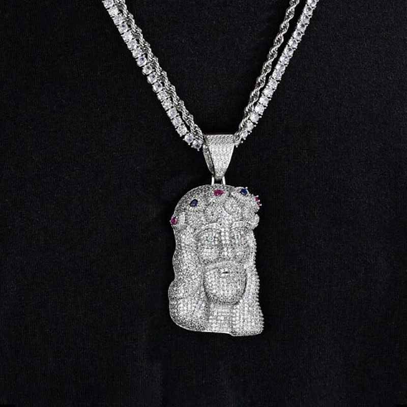 Moissanite Gems Embellish the Crown Jesus Pendant