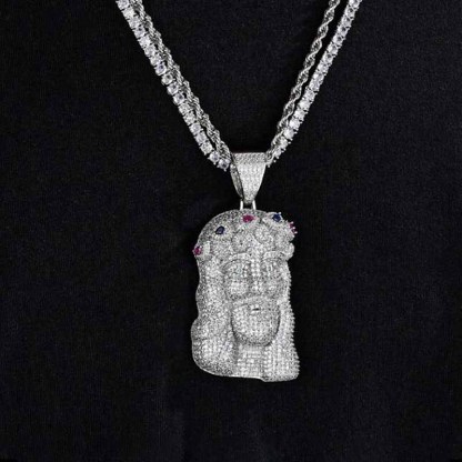 Moissanite Gems Embellish the Crown Jesus Pendant