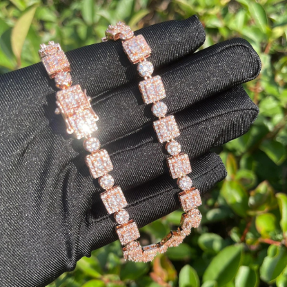 Moissanite Hip Hop Square and Round Diamond Arrangement Design Chain