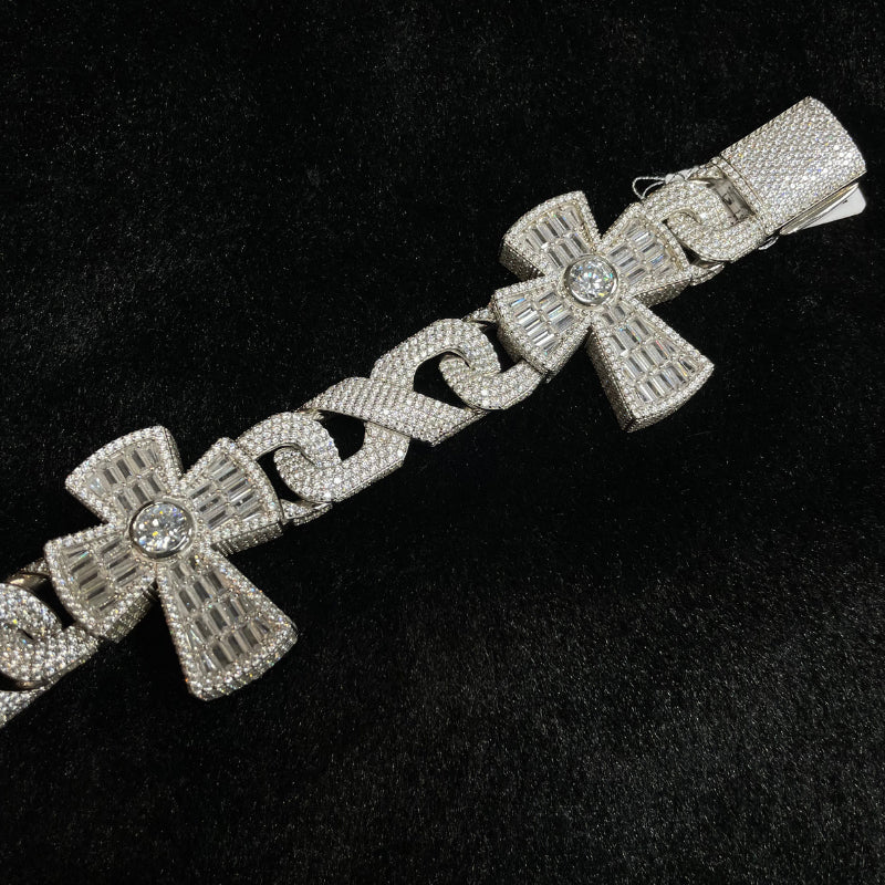 Moissanite Baguette Cross Cuban Bracelet