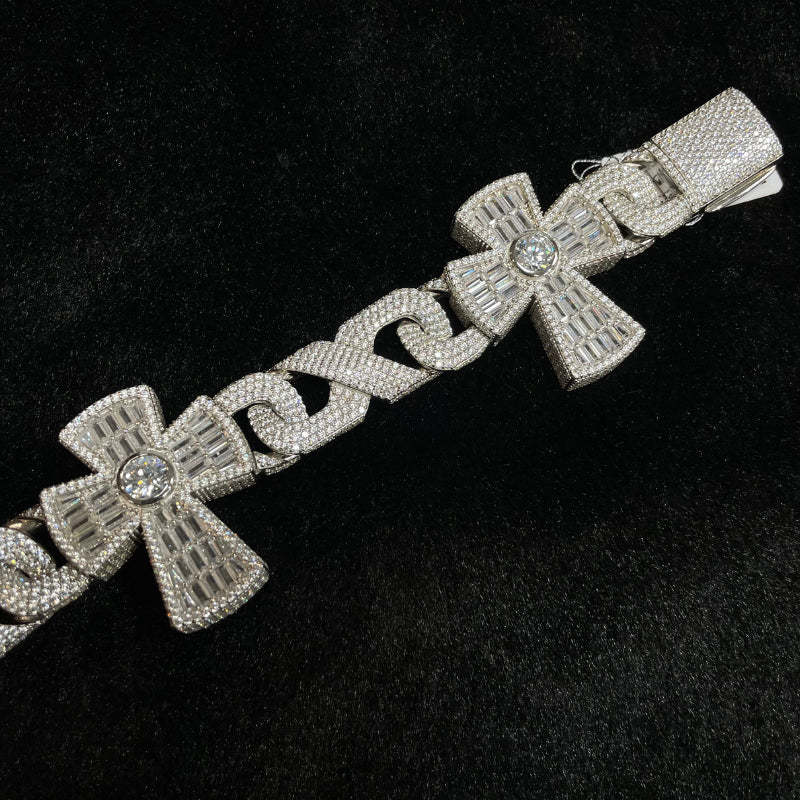 Moissanite Baguette Cross Cuban Bracelet