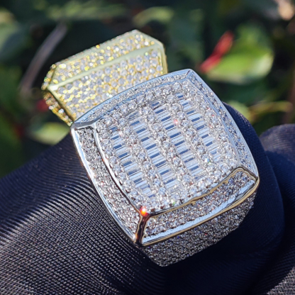 Moissanite Hip Hop Square Baguette Ring