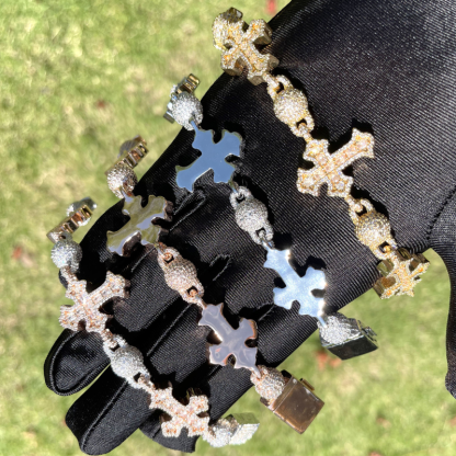Moissanite Hip Hop Round Bead Cross Bracelet