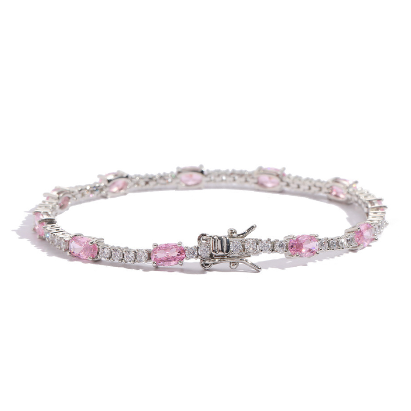 2mm Moissanite Colorful Egg Shaped Gemstone Tennis Bracelet