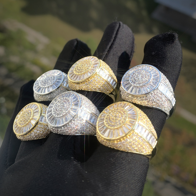 Moissanite Hip Hop Round Baguette Ring