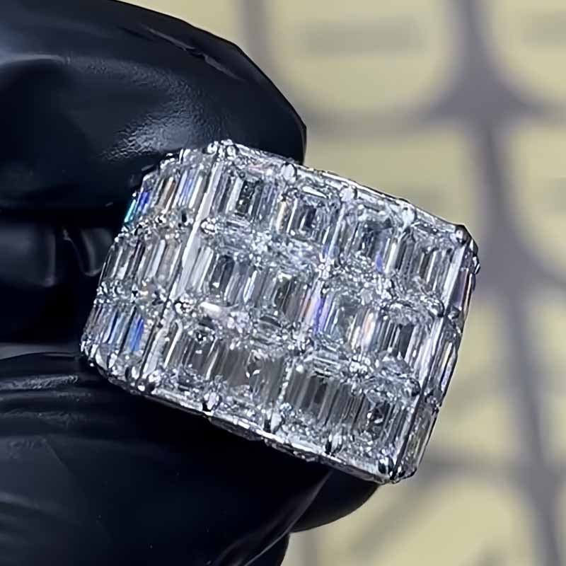 Asscher Cut Men's Chandelier Moissanite Ring