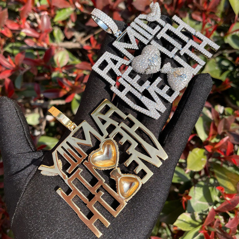 Moissanite Hip Hop Family Health Wealth Letter Pendant