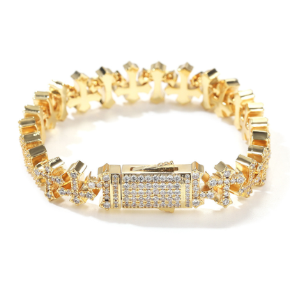 11.5mm Moissanite Cross Cuban Bracelet