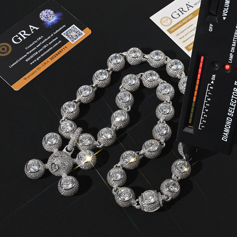 15mm Ball Link Fully Iced Out Moissanite Cuban Chain