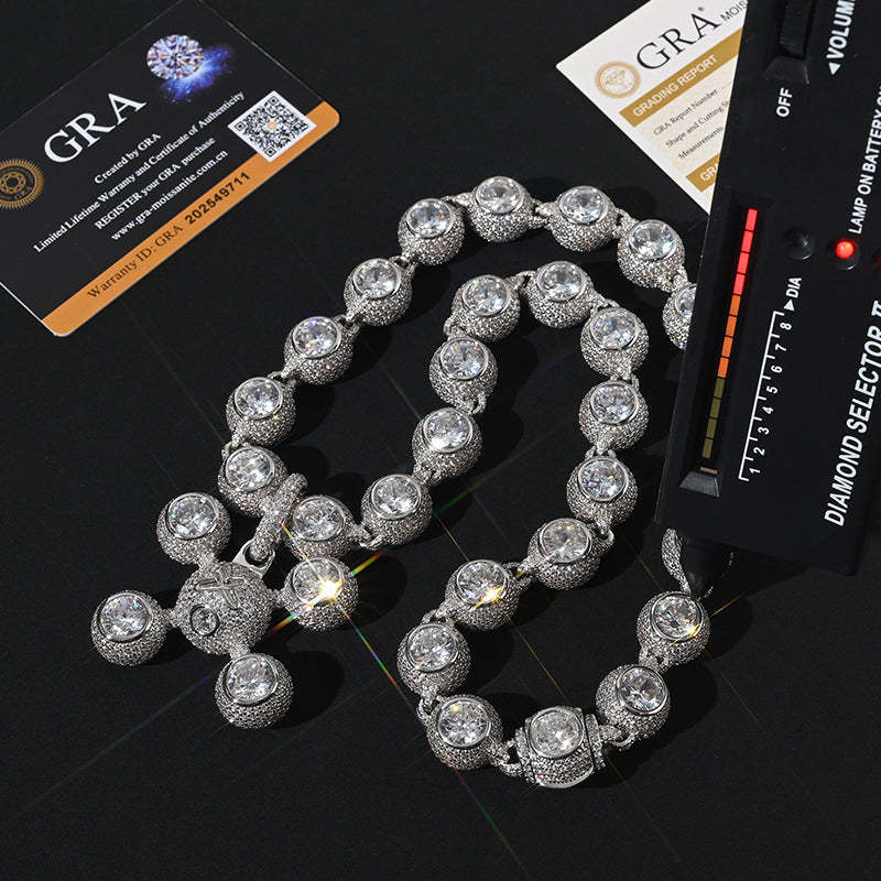 15mm Ball Link Fully Iced Out Moissanite Cuban Chain