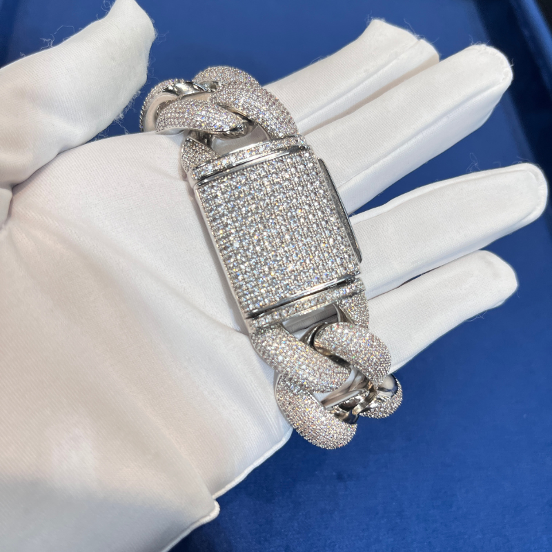 25mm Moissanite Full of Diamond Bubble Cuban Bracelet