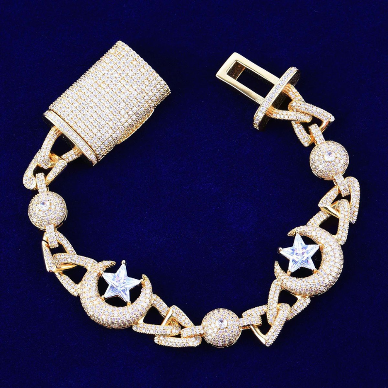 Moissanite Star Moon Cross Cuban Bracelet