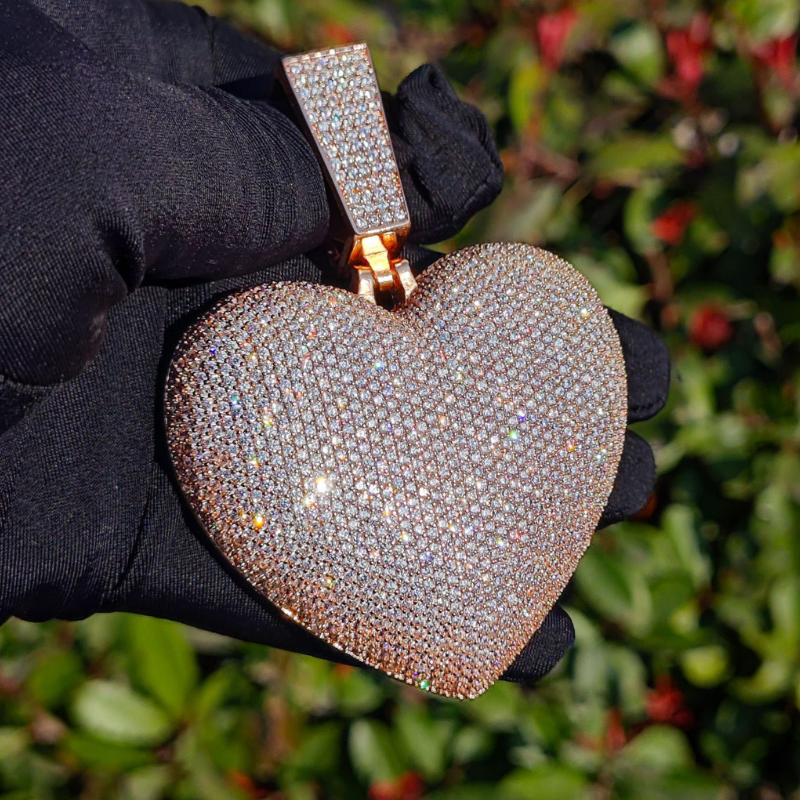 Moissanite Hip Hop Full Diamond Heart Pendant