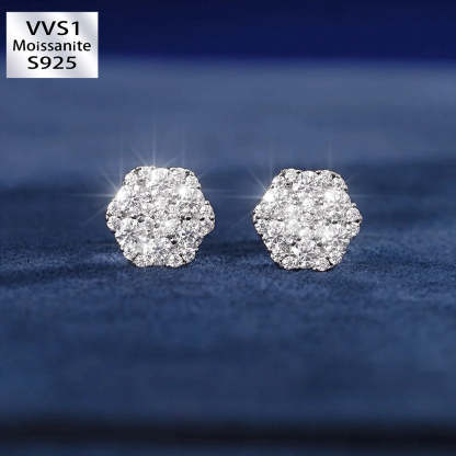  925 Sterling Silver VVS1 Moissanite Cluster Hexagon Earrings