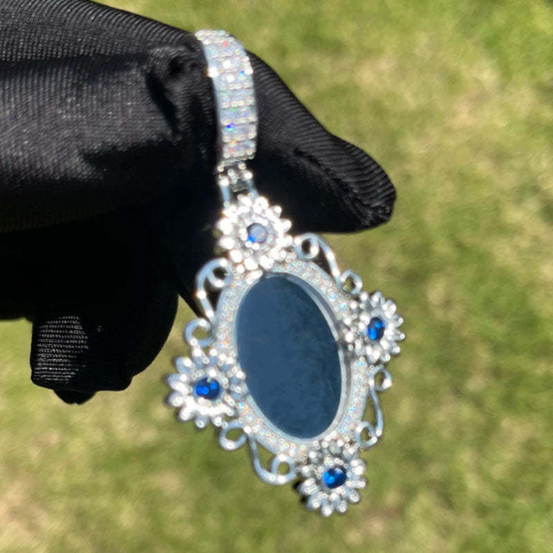 Moissanite Classical Flower Custom Photo Oval Pendant