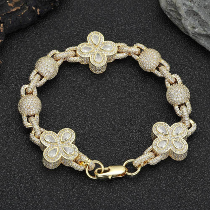 Moissanite Hip Hop Bubble Beads Four-Leaf Clover Bracelet