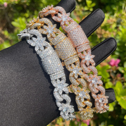 15mm Moissanite Hip Hop Diamond Flowers Sparkle Cuban Chain