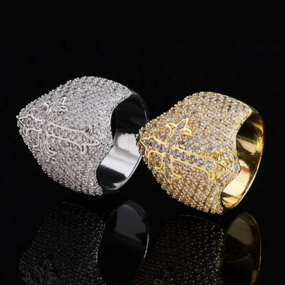 Moissanite Hip Hop Cross Shield Ring