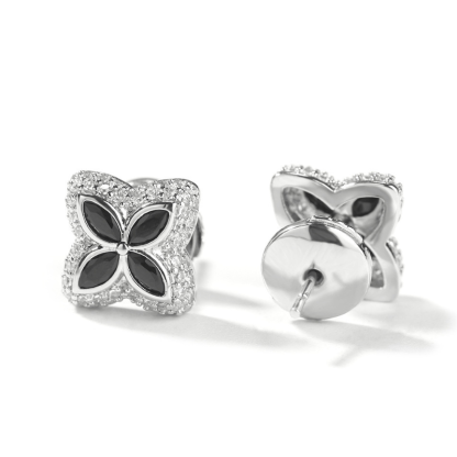 Moissanite Inlaid Gemstone Four-leaf Clover Lucky Earrings