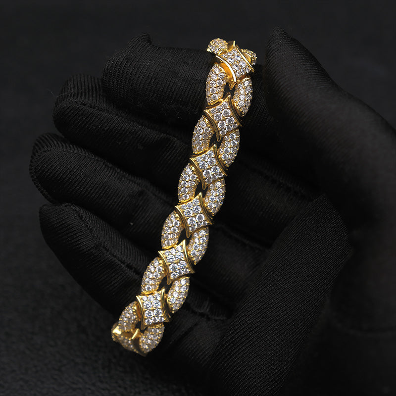 Iced Out Rhombus Interlocking Moissanite Bracelet