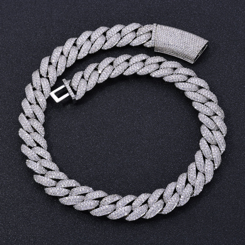 18mm Moissanite Three-row Diamond Bubble Cuban Chain