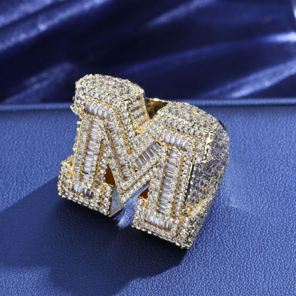 Moissanite Hip Hop M Letter Baguette Ring