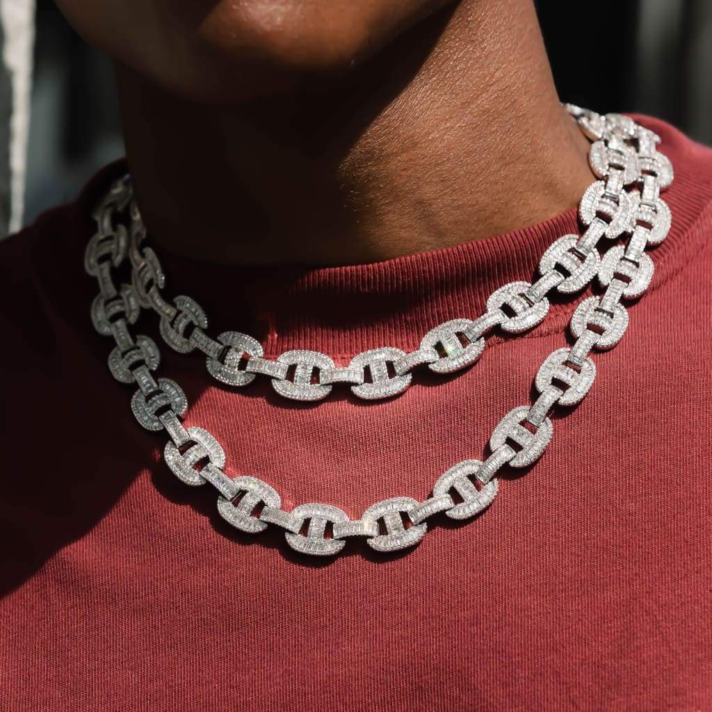 15mm Baguette Mariner Chain White Gold - 6IX ICE