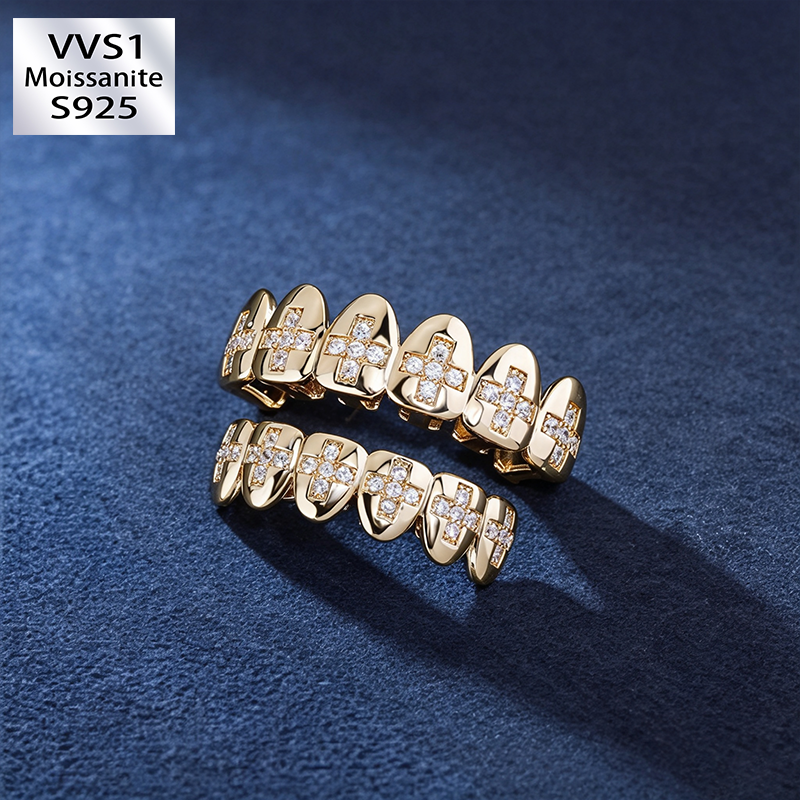 VVS Moissanite Diamond Cross Stone Teeth Grillz