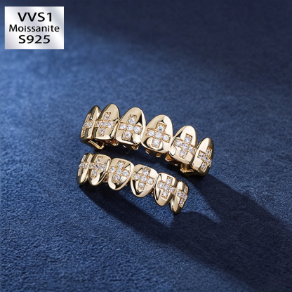 VVS Moissanite Diamond Cross Stone Teeth Grillz