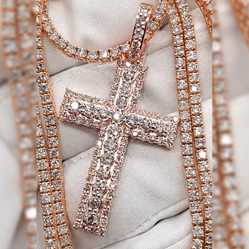 3mm Cross Moissanite Pendant Tennis Chain Set