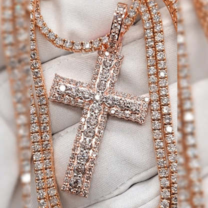 3mm Cross Moissanite Pendant Tennis Chain Set