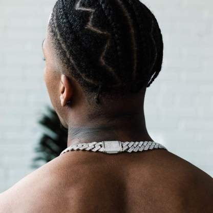 19mm Miami Moissanite Diamond Baguette Chain In White Gold