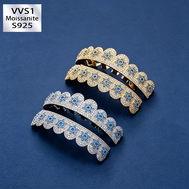 VVS Moissanite Grade Blue Diamond Star Set