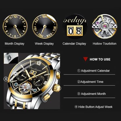 Waterproof Luminous Hollow Tourbillon Stainless Steel Automatic Mechanical Watch