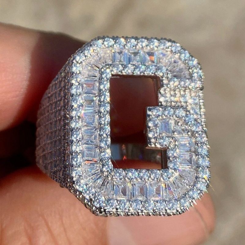 Moissanite Baguette Cut Alphabet Letters Ring