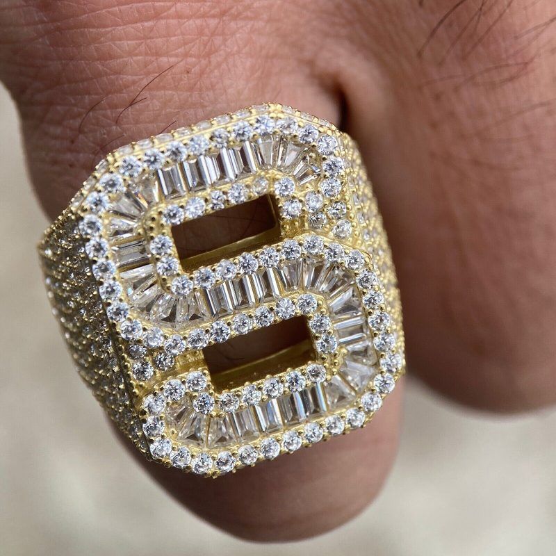 Moissanite Baguette Cut Alphabet Letters Ring