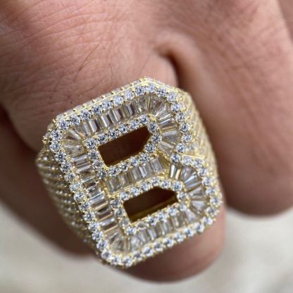 Moissanite Baguette Cut Alphabet Letters Ring