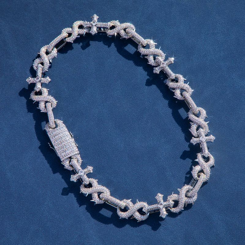 Micro Pave Detachable Spiked Cross Inifinity Link Chain