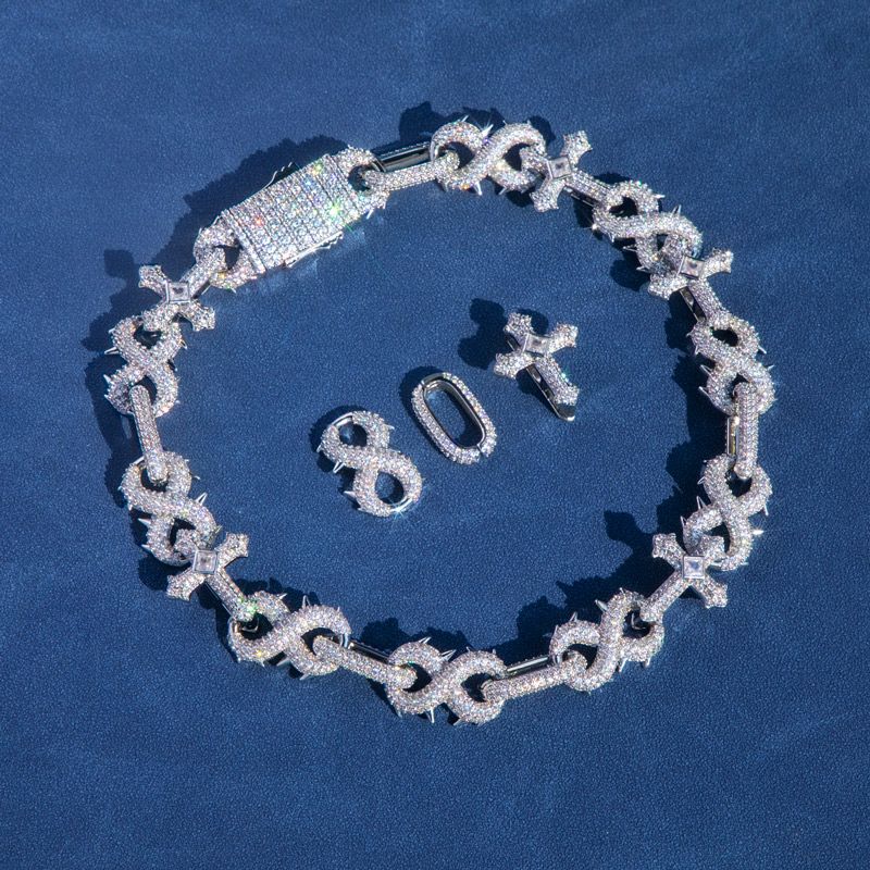 Micro Pave Detachable Spiked Cross Inifinity Link Chain