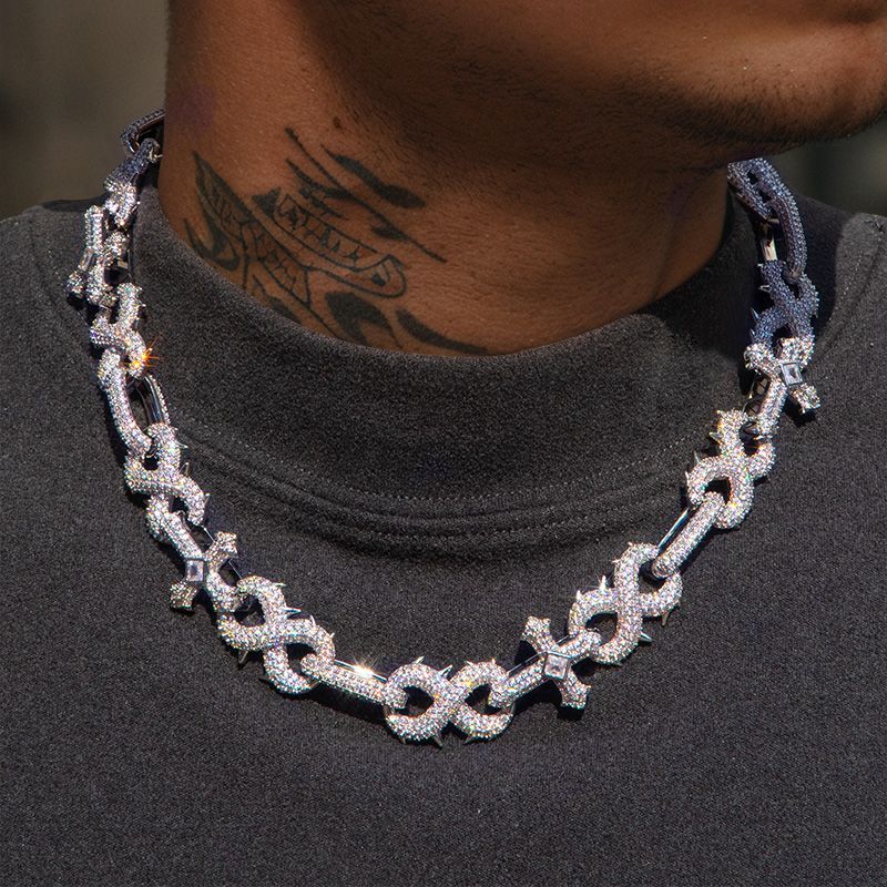 Micro Pave Detachable Spiked Cross Inifinity Link Chain