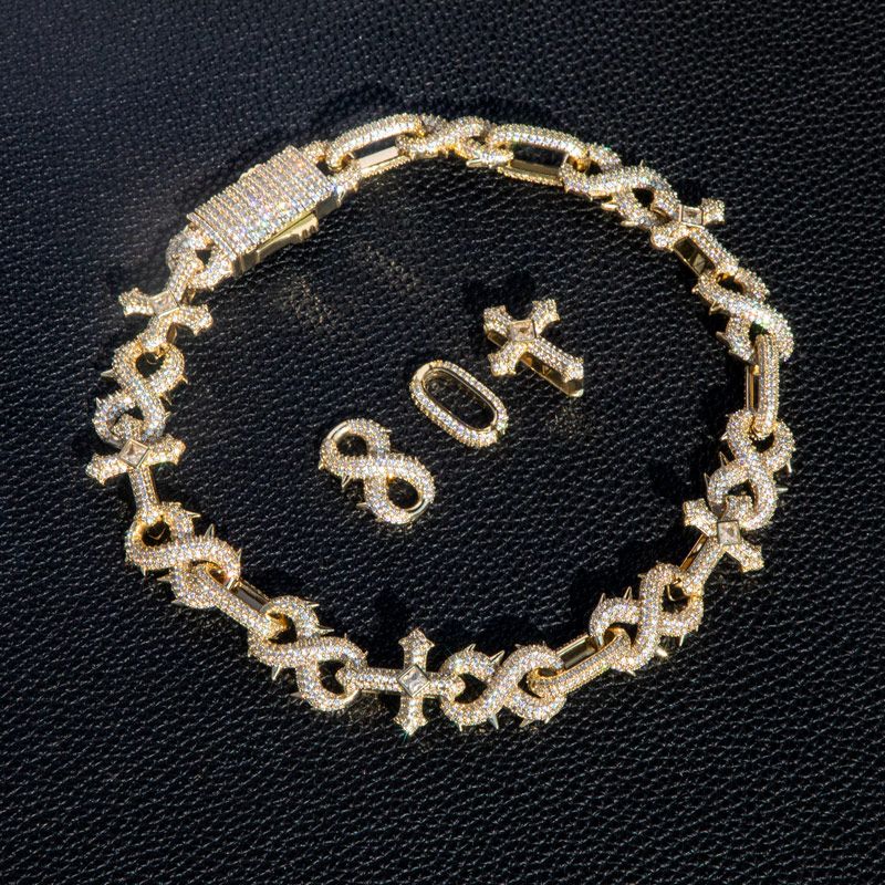 Micro Pave Detachable Spiked Cross Inifinity Link Chain