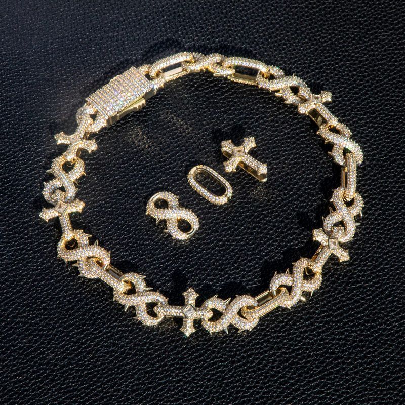 Micro Pave Detachable Spiked Cross Inifinity Link Chain