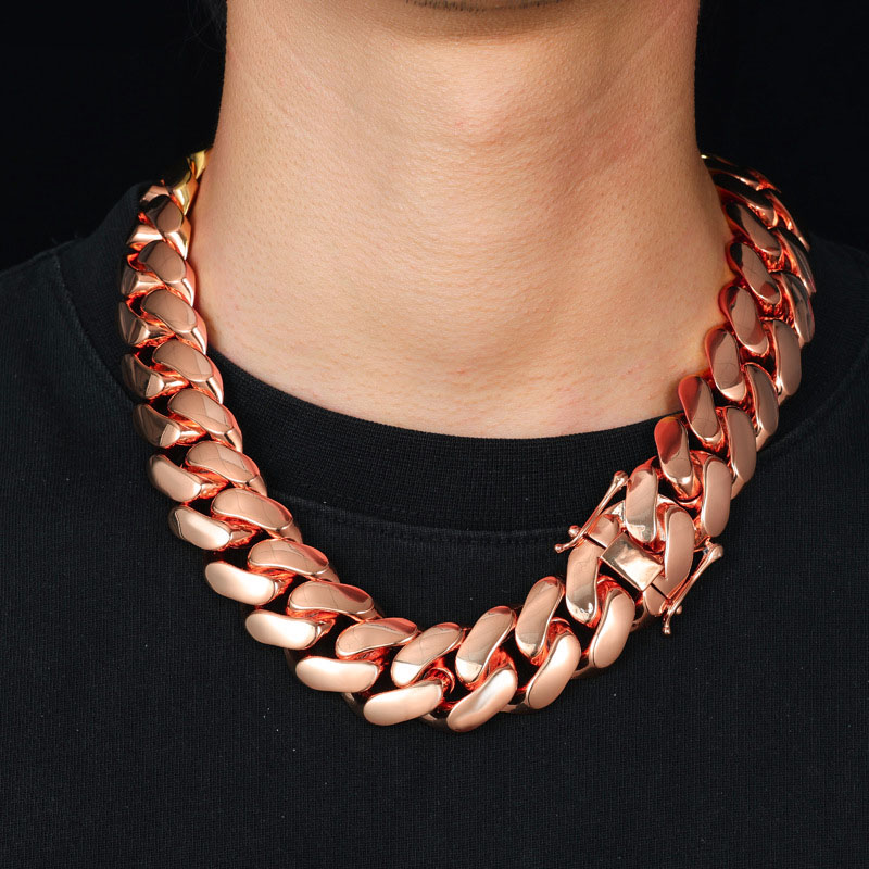 14/16/18/20mm Width 14K Gold Plated Glossy Large Cuban Chain