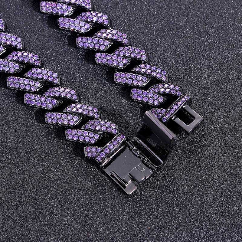 Iced Handset 15mm Moissanite Purple Cuban Link Chain in Black Gold