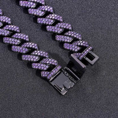 Iced Handset 15mm Moissanite Purple Cuban Link Chain in Black Gold