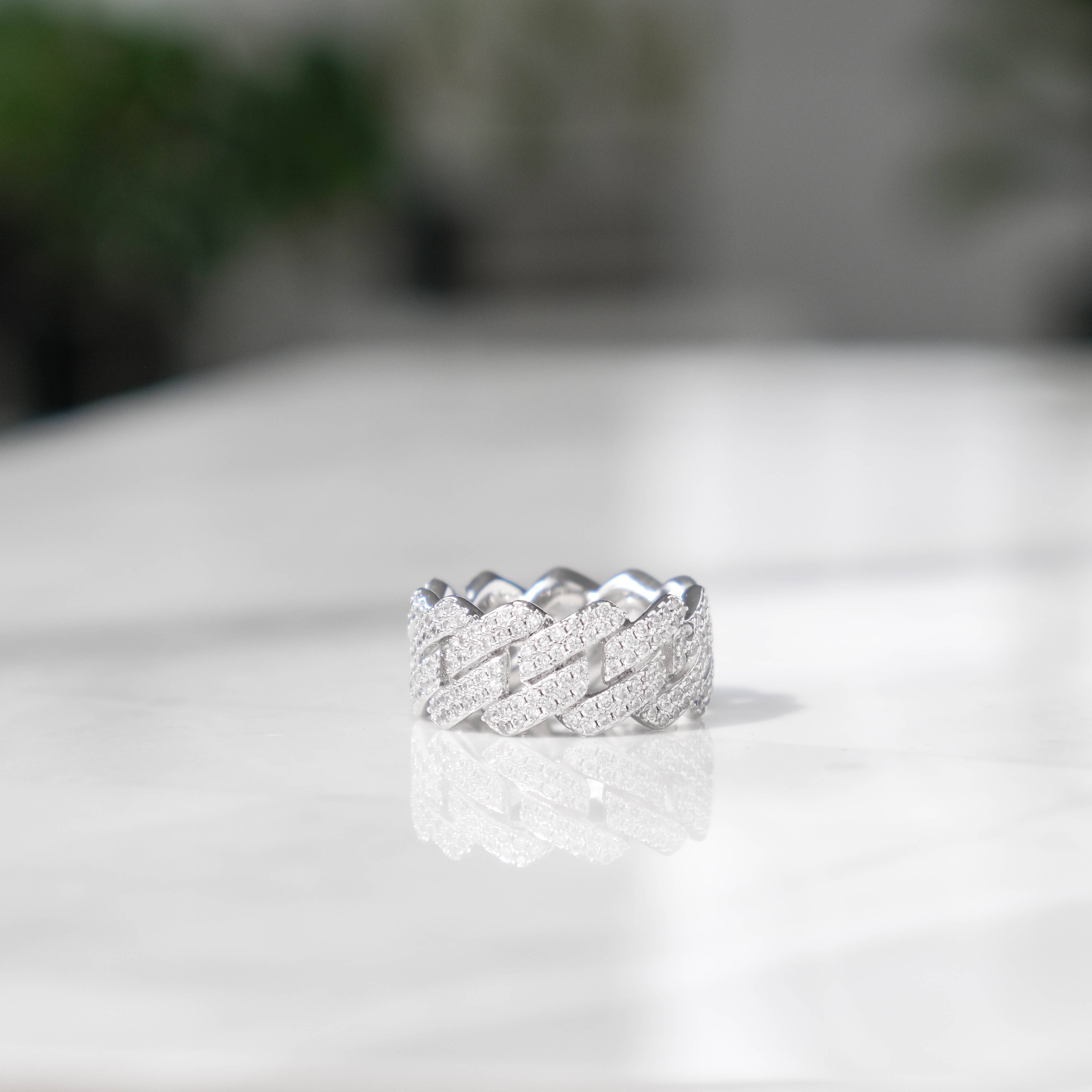 Diamond Prong Cuban Ring White Gold - 6IX ICE