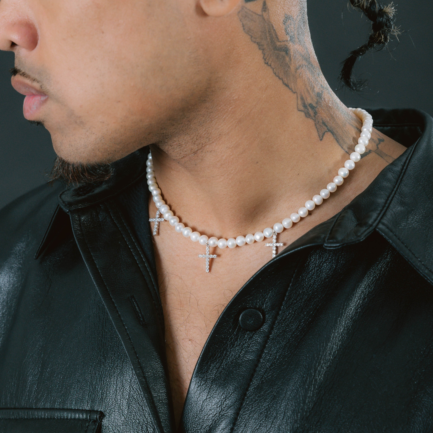 Pearl Chain Moissanite Diamond Crosses