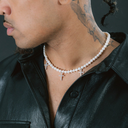 Pearl Chain Moissanite Diamond Crosses