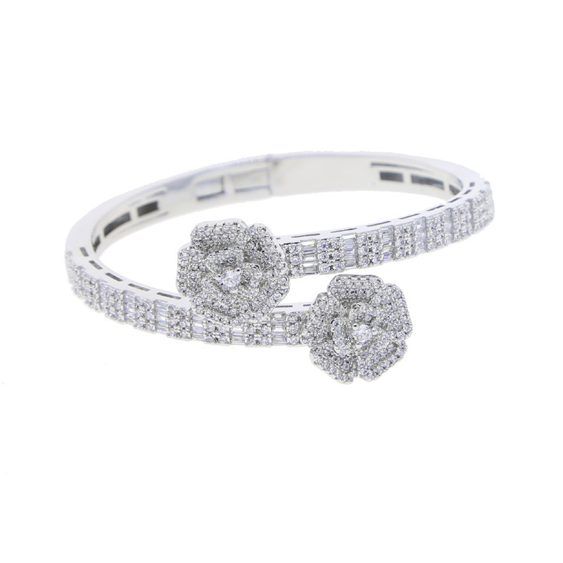 Moissanite Flower Baguette Adjustable Opening Bracelet