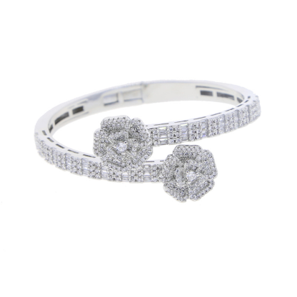 Moissanite Flower Baguette Adjustable Opening Bracelet